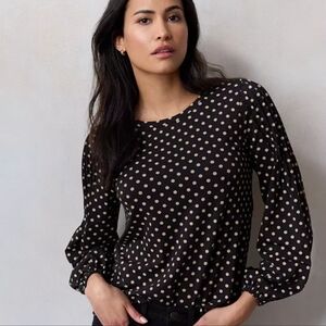 LC Lauren Conrad Lightweight Sweatshirt Size 1x Black Tan Polka Dot